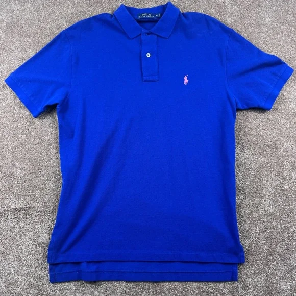 Polo Ralph Lauren Mens Royal Blue Pink Pony Cotton Pique Polo Shirt Size M - Picture 6 of 9